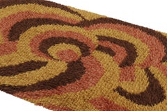 Vintage Swedish Rya Scandinavian Rug in Gold, Brown and Red Swirls - Rug & Kilim