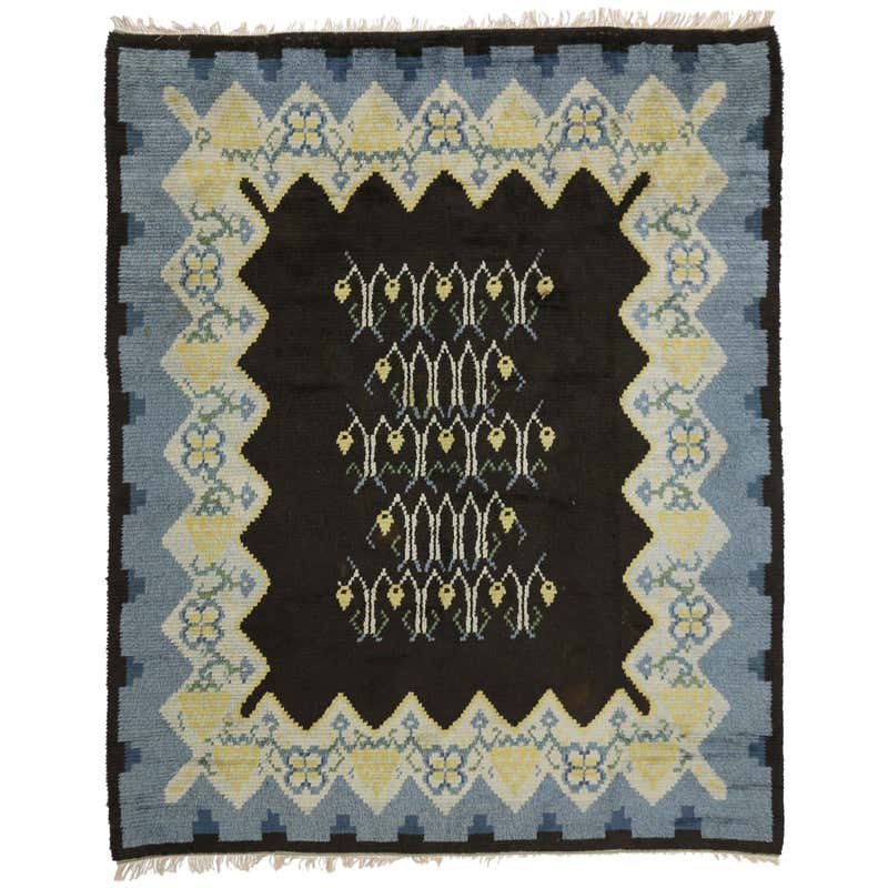 Vintage Swedish Modern 3x6 Floral Shag Rya Rug at 1stDibs | 3x6 rugs ...