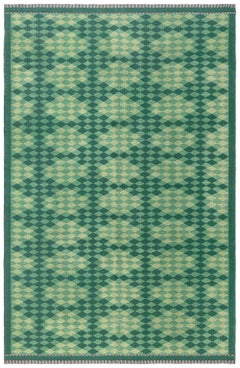 Vintage Swedish Sage With Forest Green Flatweave Carpet Double Sided