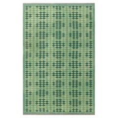 Vintage Swedish Sage With Forest Green Flatweave Rug Double Sided