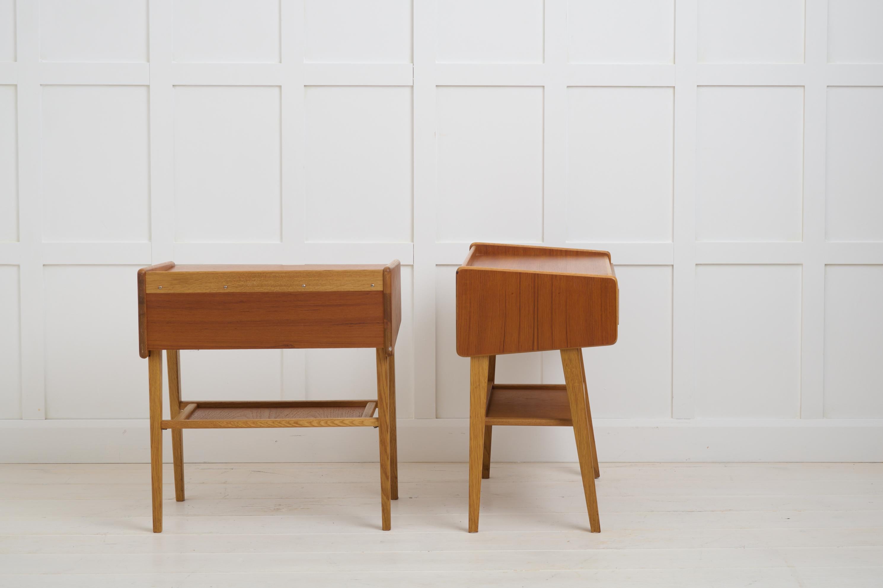 20th Century Vintage Swedish Scandinavian Modern Pair of Teak Nightstands with Drawer For Sale