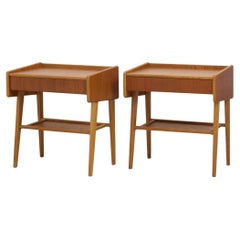 Vintage Swedish Scandinavian Modern Pair of Teak Nightstands with Drawer