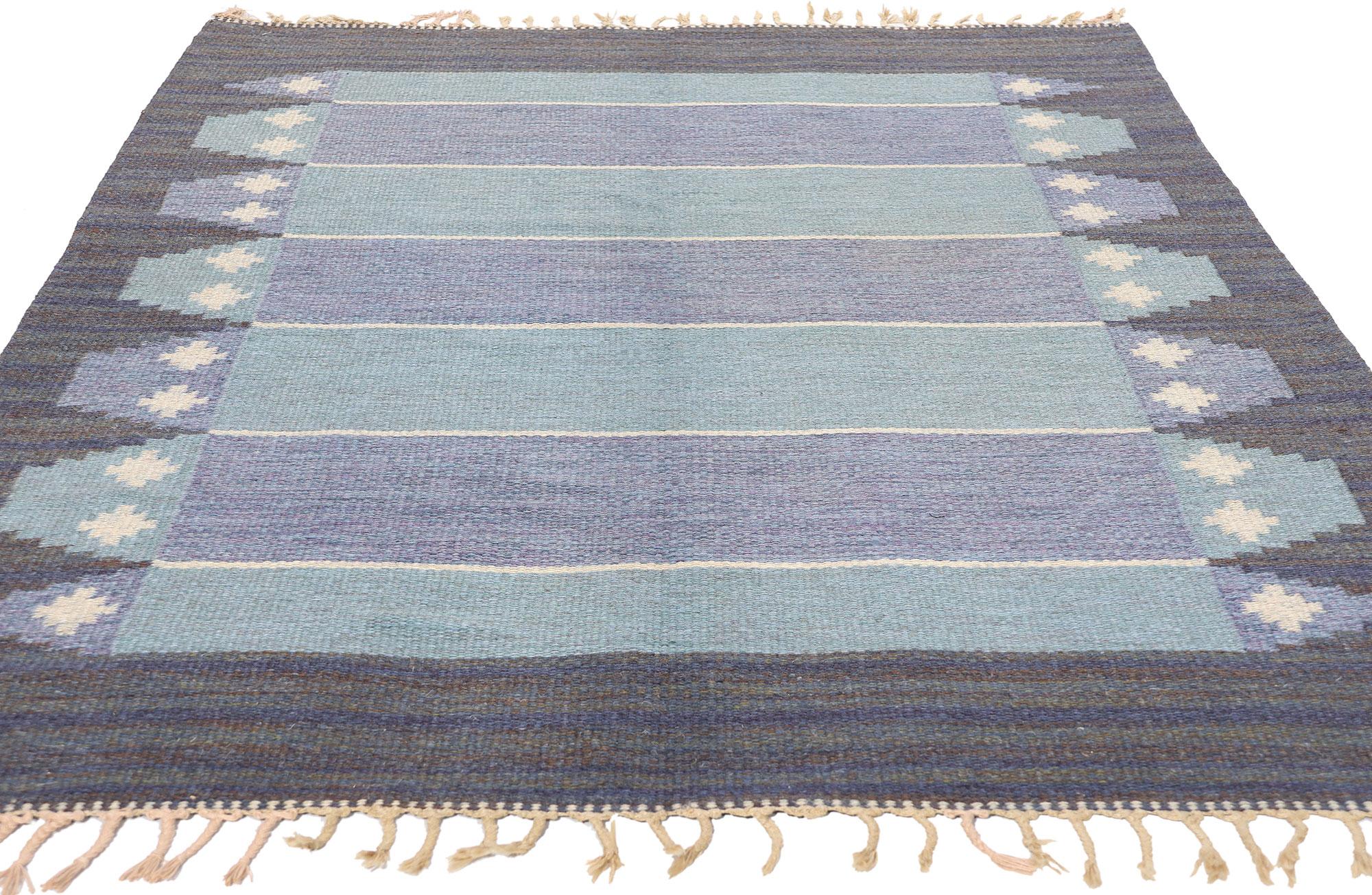 Röllakan Sueco Azul Escandinavo de 1960 con Estilo Moderno Tejido a mano en venta