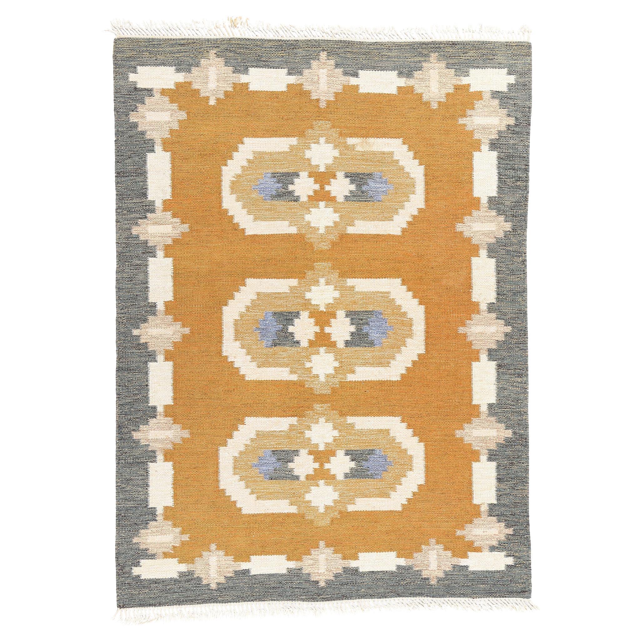 Vintage Swedish Scandinavian Röllakan Rug