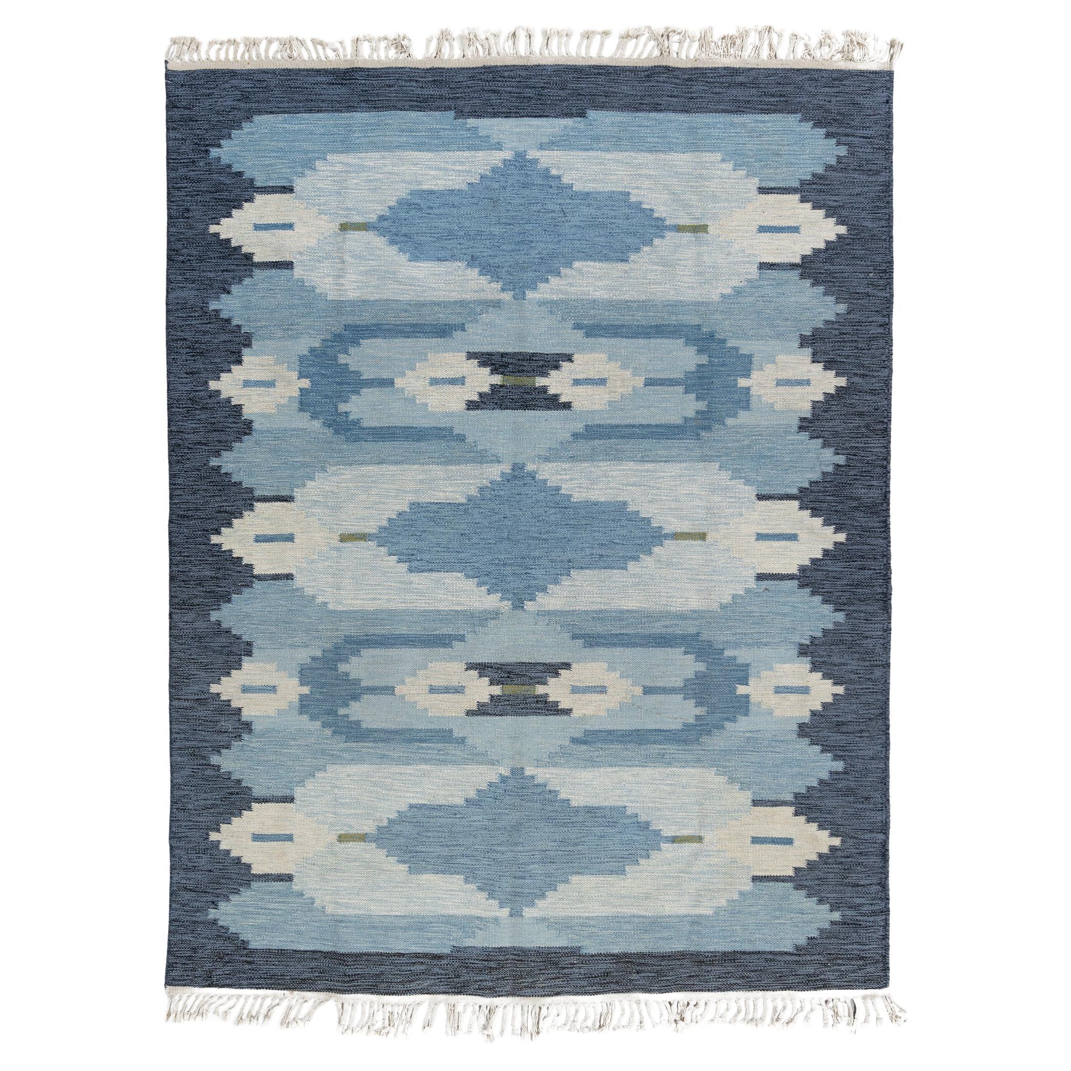 Vintage Circa 1960 Swedish Scandinavian Hand Knotted Wool & Cotton Rug 5'9 x 7'7 For Sale