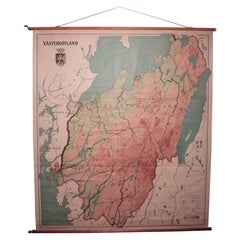 Vintage Swedish School Map of Vastergötland, Made in Sweden 1920