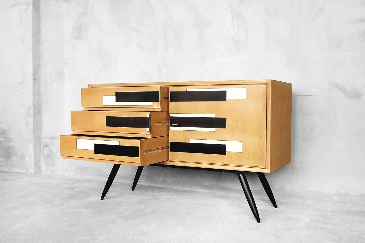 Mid-20th Century Vintage Swedish Sideboard with Drawers and Geometric Pattern, 1964