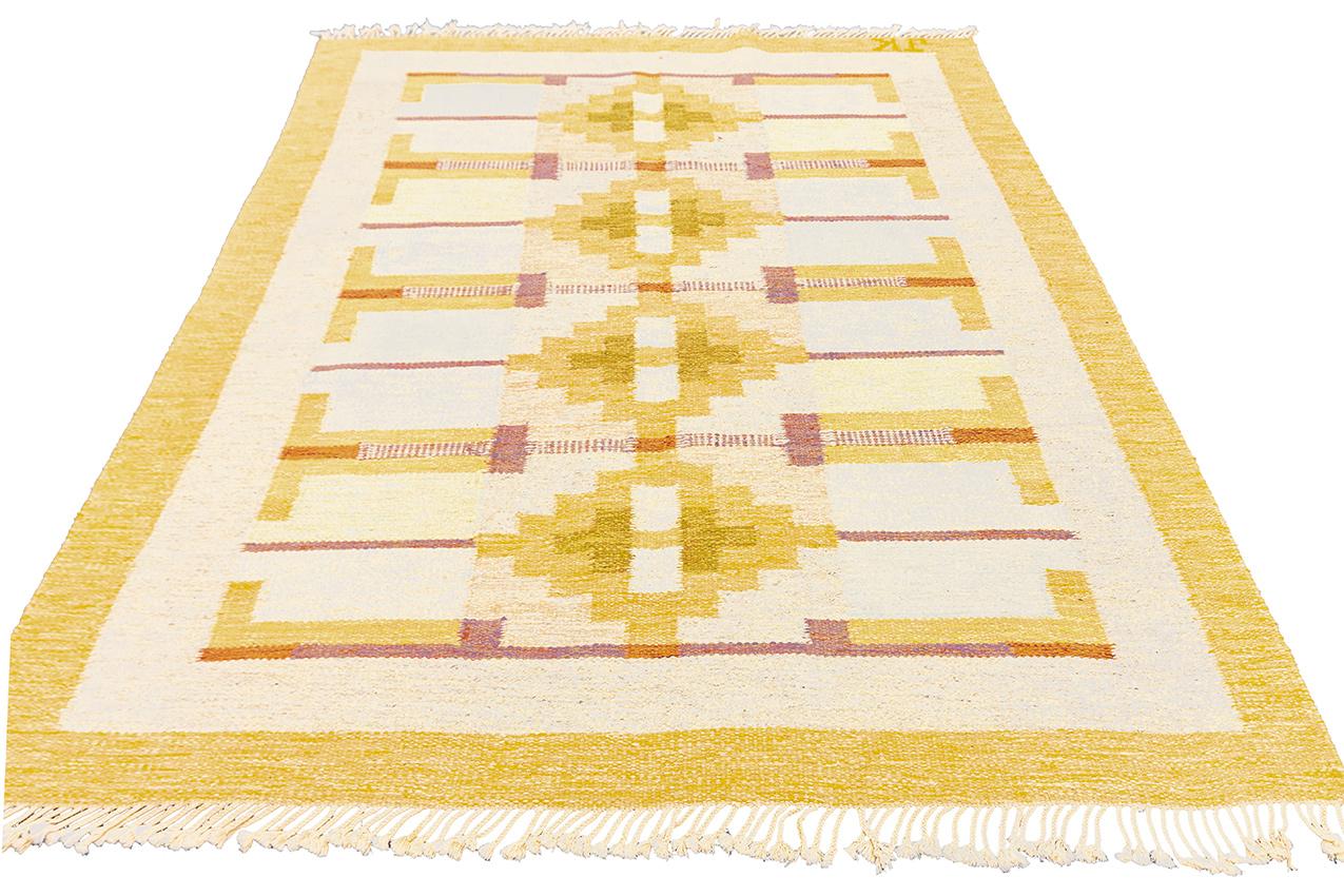 Schwedischer Flachgewebe-Teppich, signiert „Karin Jonsson“, 1950-1970 (Sonstiges) im Angebot