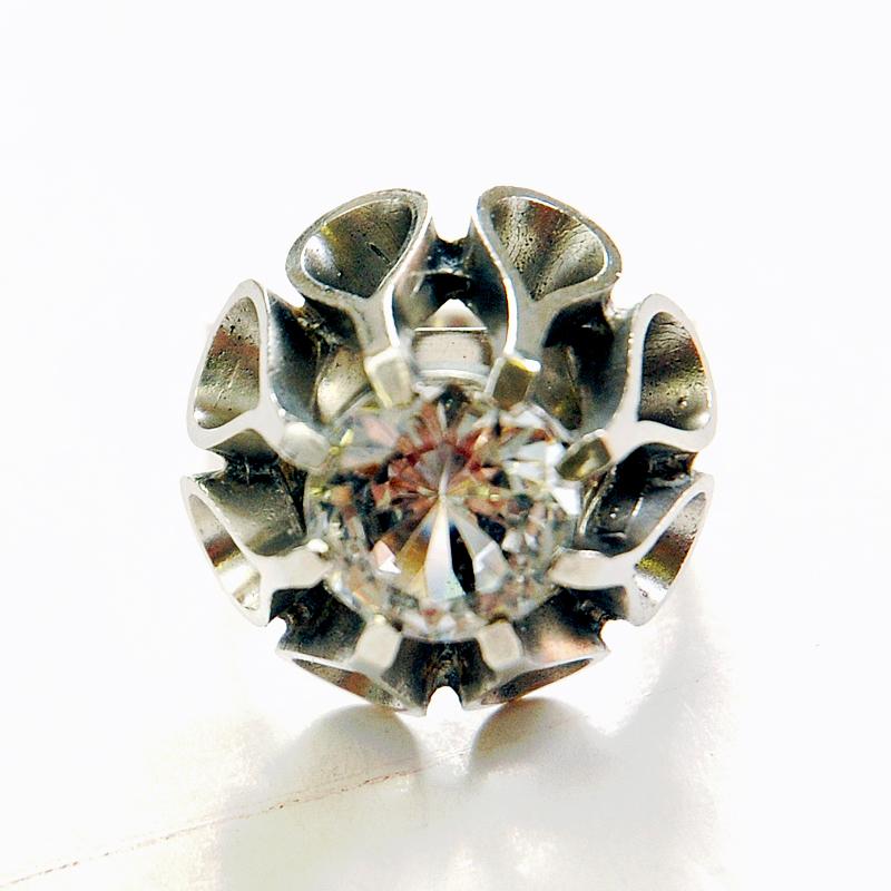 Moderno Anello d'argento svedese vintage con pietra in cristallo di rocca di Brofod AB 1973 in vendita
