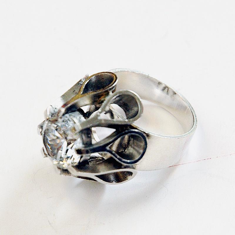 Taglio brillante Anello d'argento svedese vintage con pietra in cristallo di rocca di Brofod AB 1973 in vendita