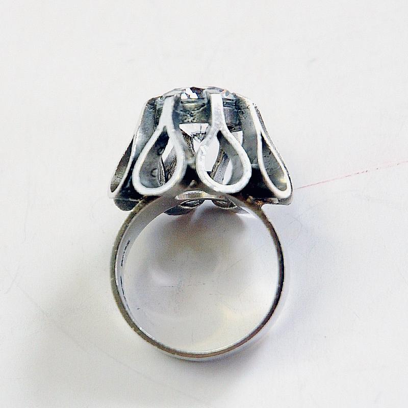 Vintage Swedish Silverring with rock crystal stone by Brofod AB 1973 In Good Condition For Sale In Stokholm, SE