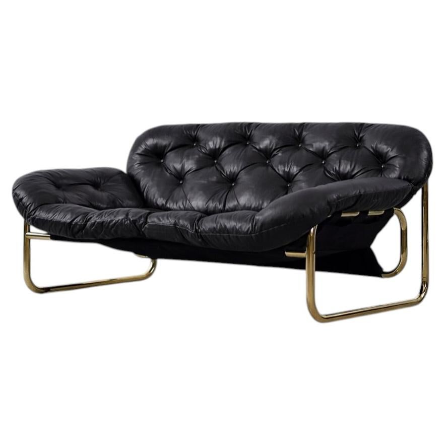 Vintage Swedish Sofa in Black Leather by John-Bertil Häggström for Swed-Form