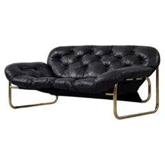 Vintage Swedish Sofa in Black Leather by John-Bertil Häggström for Swed-Form