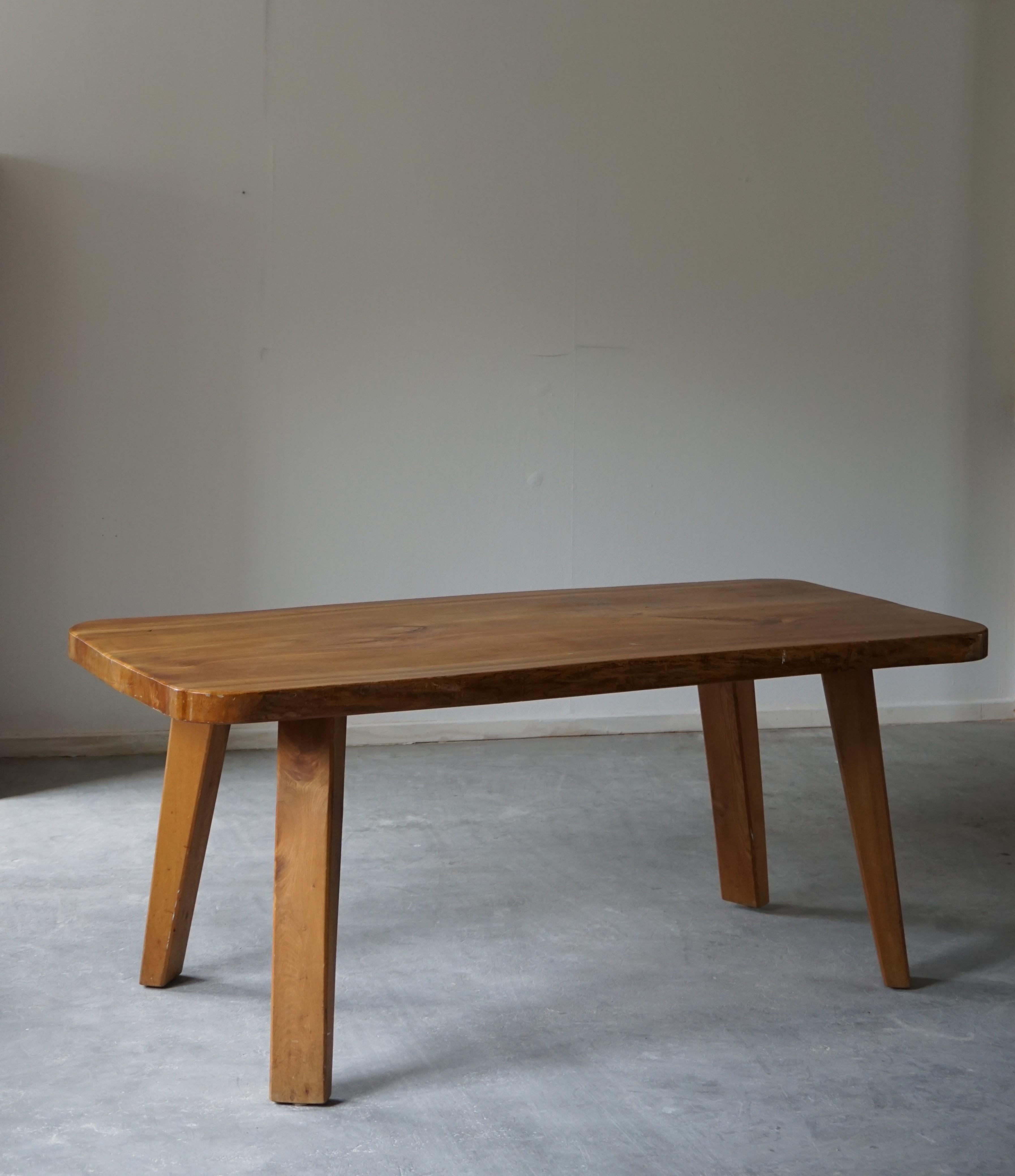 Vintage Swedish Solid Elm Dining Table, 1970s 1