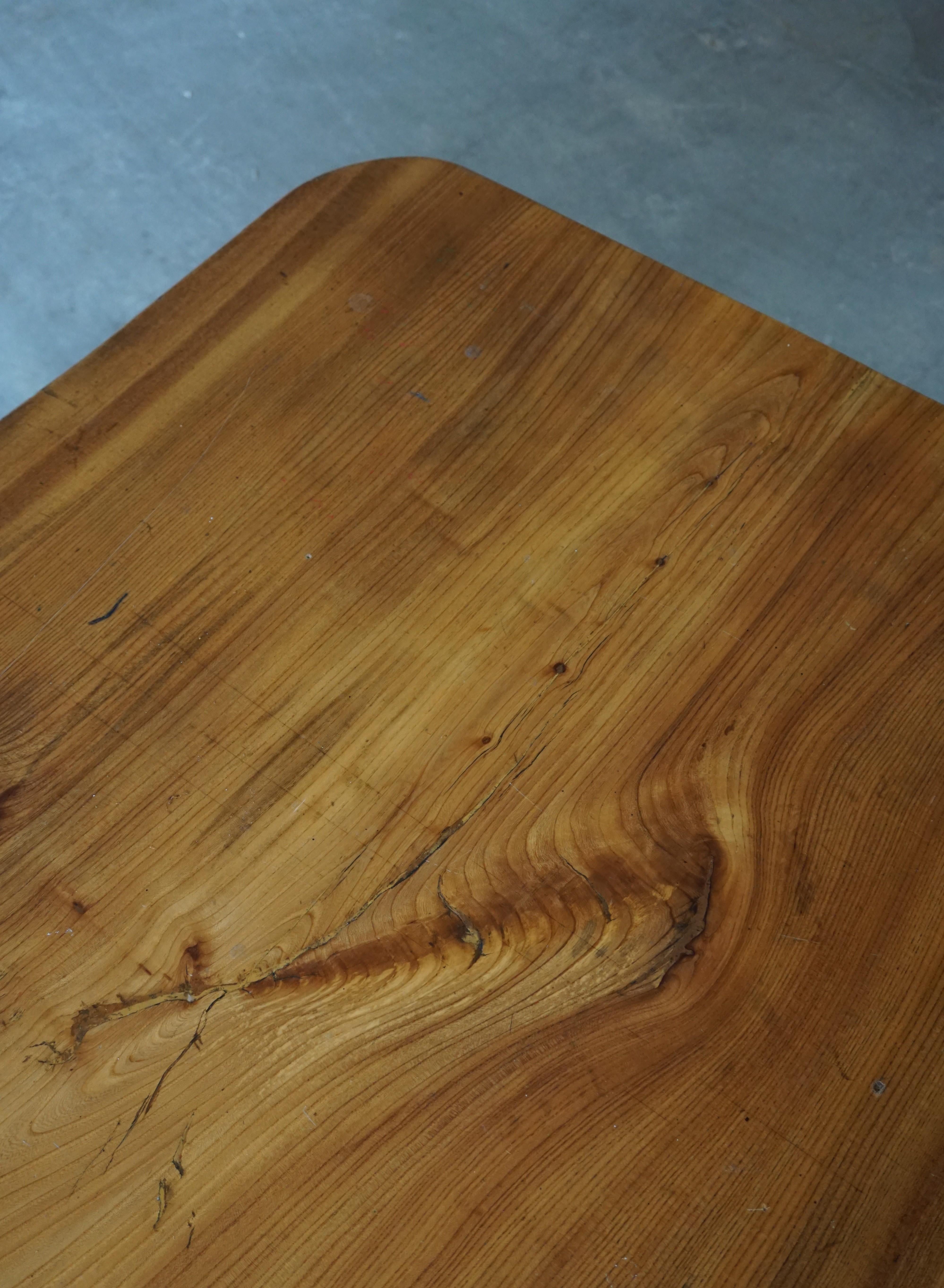 Vintage Swedish Solid Elm Dining Table, 1970s 4