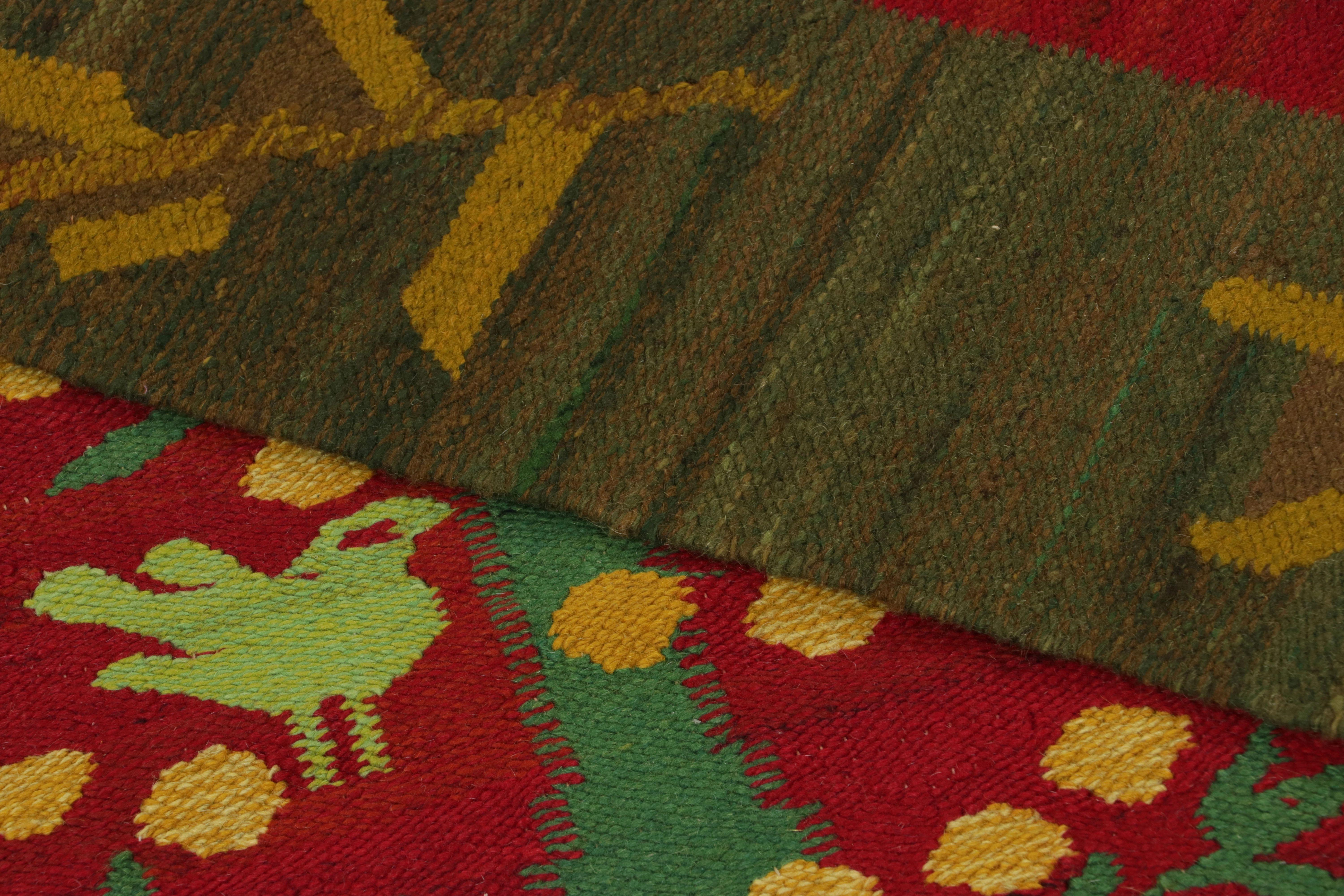 Metà XX secolo Tappeto quadrato svedese vintage, scandinavo a trama piatta con uccelli - Rug & Kilim in vendita