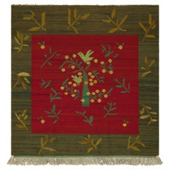 Vintage Swedish Square Rug, Scandinavian Flatweave with Birds - Rug & Kilim