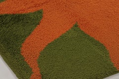 Vintage Swedish Square Rya Rug, Olive Green with Sunburst Abstract - Rug & Kilim