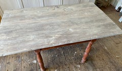 Vintage Swedish Style White Washed Table Painted Base Dining Table