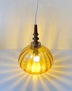 Vintage Swedish Sunburst Pendant Lamp in Blown Optical Honey Glass, 1970s