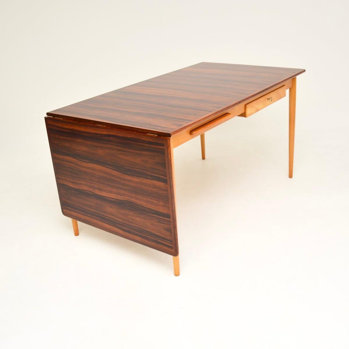 Mid-Century Modern Vintage Swedish Sycamore Drop Leaf Desk For Sale
