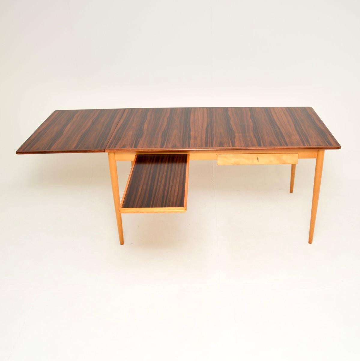 Vintage Swedish Sycamore Drop Leaf Desk For Sale 2
