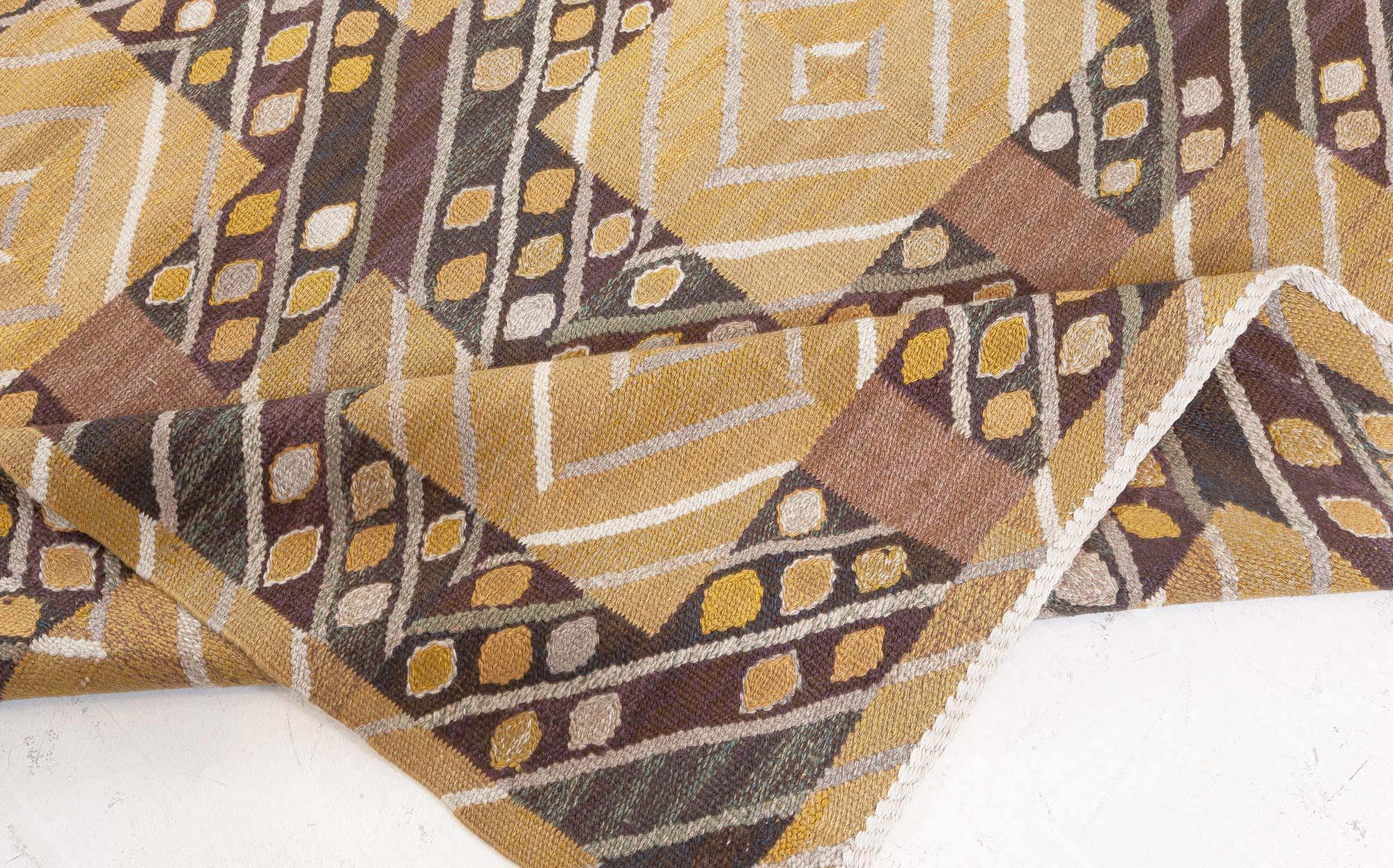 Wool Vintage Swedish Tapestry Weave Rug by Marianne Richter (Stralar Gul) Ab Mmf MR