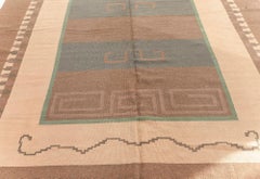 Vintage Swedish Taupe Flatweave Carpet Initials & Date To Edge "IO 1928"
