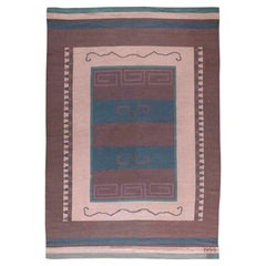 Vintage Swedish Taupe Flatweave Carpet Initials & Date To Edge "IO 1928"