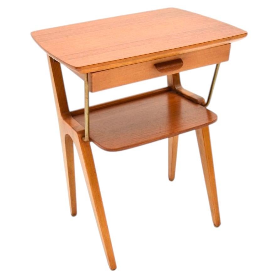 Vintage Swedish Teak and Brass Bedside / Side Table For Sale