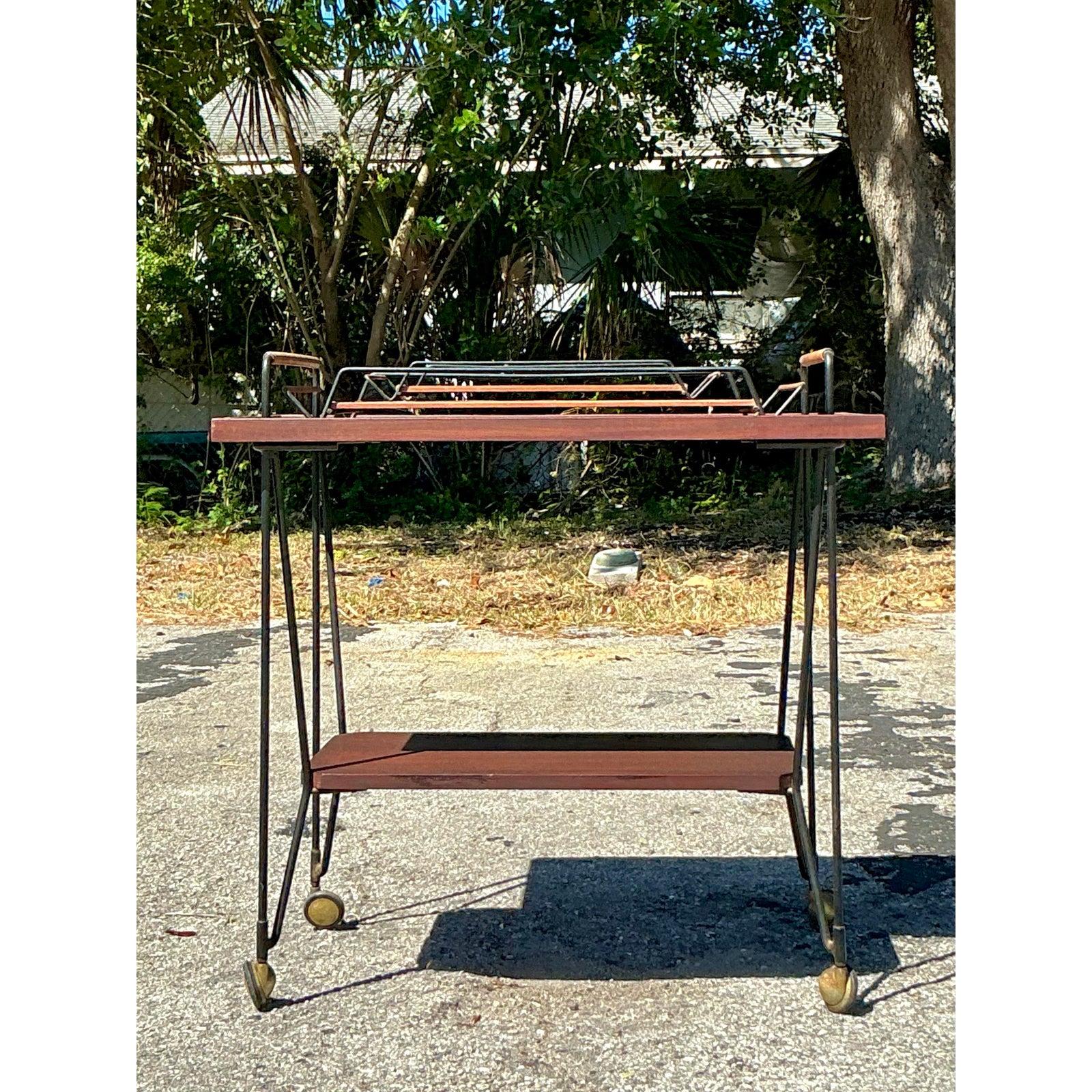 20th Century Vintage Swedish Teak Bar Cart With Serving Trays - Set of 3 For Sale