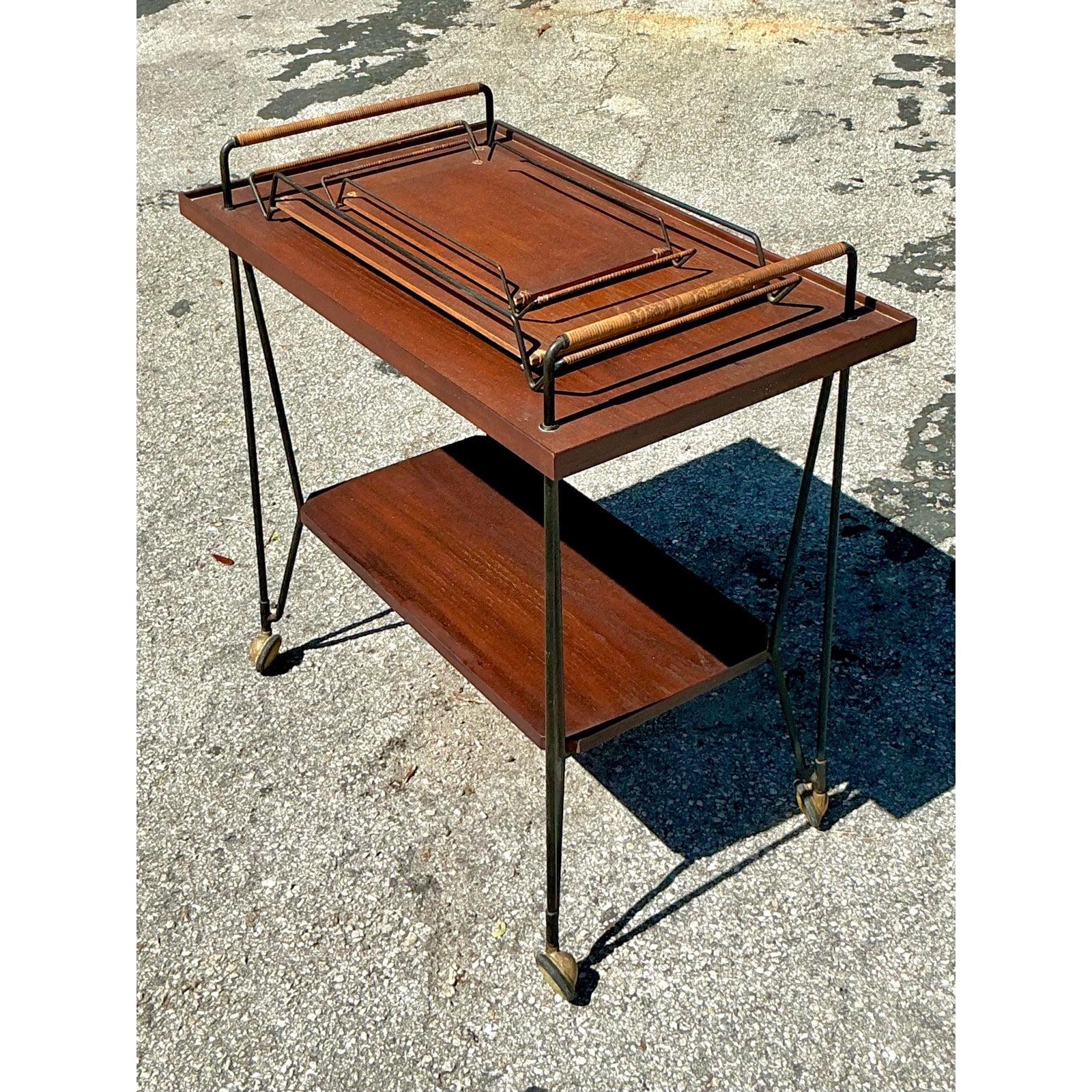 Vintage Swedish Teak Bar Cart With Serving Trays - Set of 3 For Sale 2