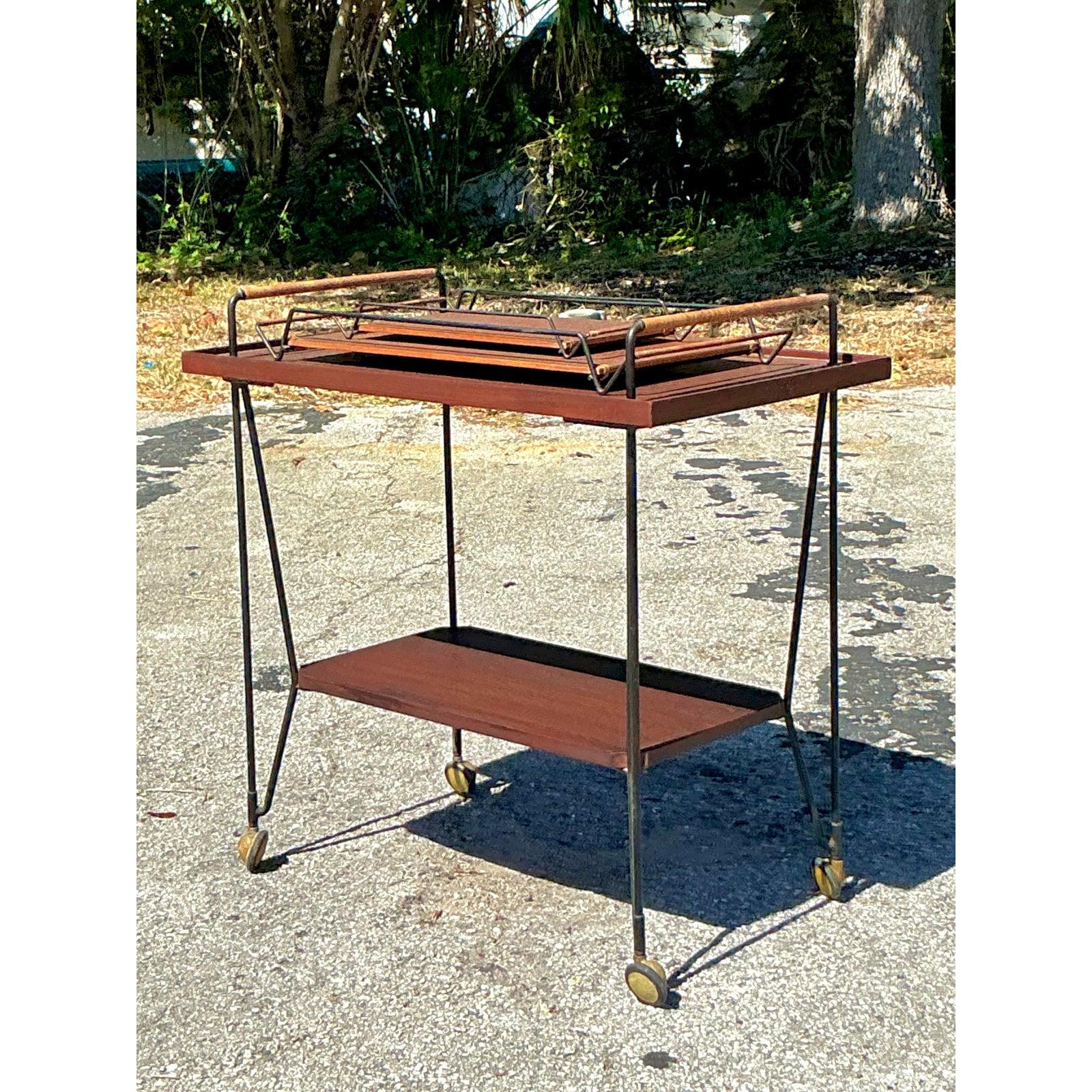 Vintage Swedish Teak Bar Cart With Serving Trays - Set of 3 For Sale 3