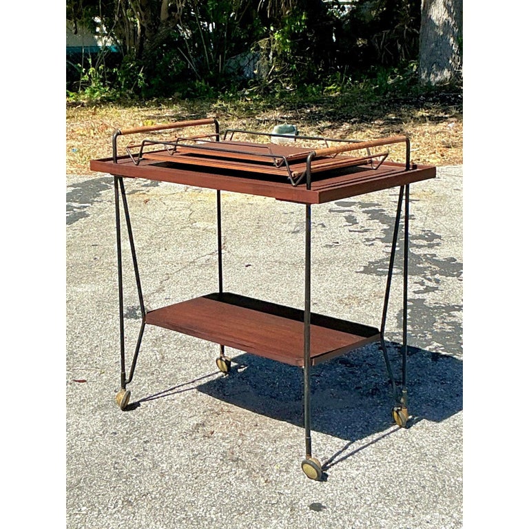 Chariot De Bar / Table D'appoint Vintage - Teck, 3 Niveaux, Style Mid-Century (années 50-70)