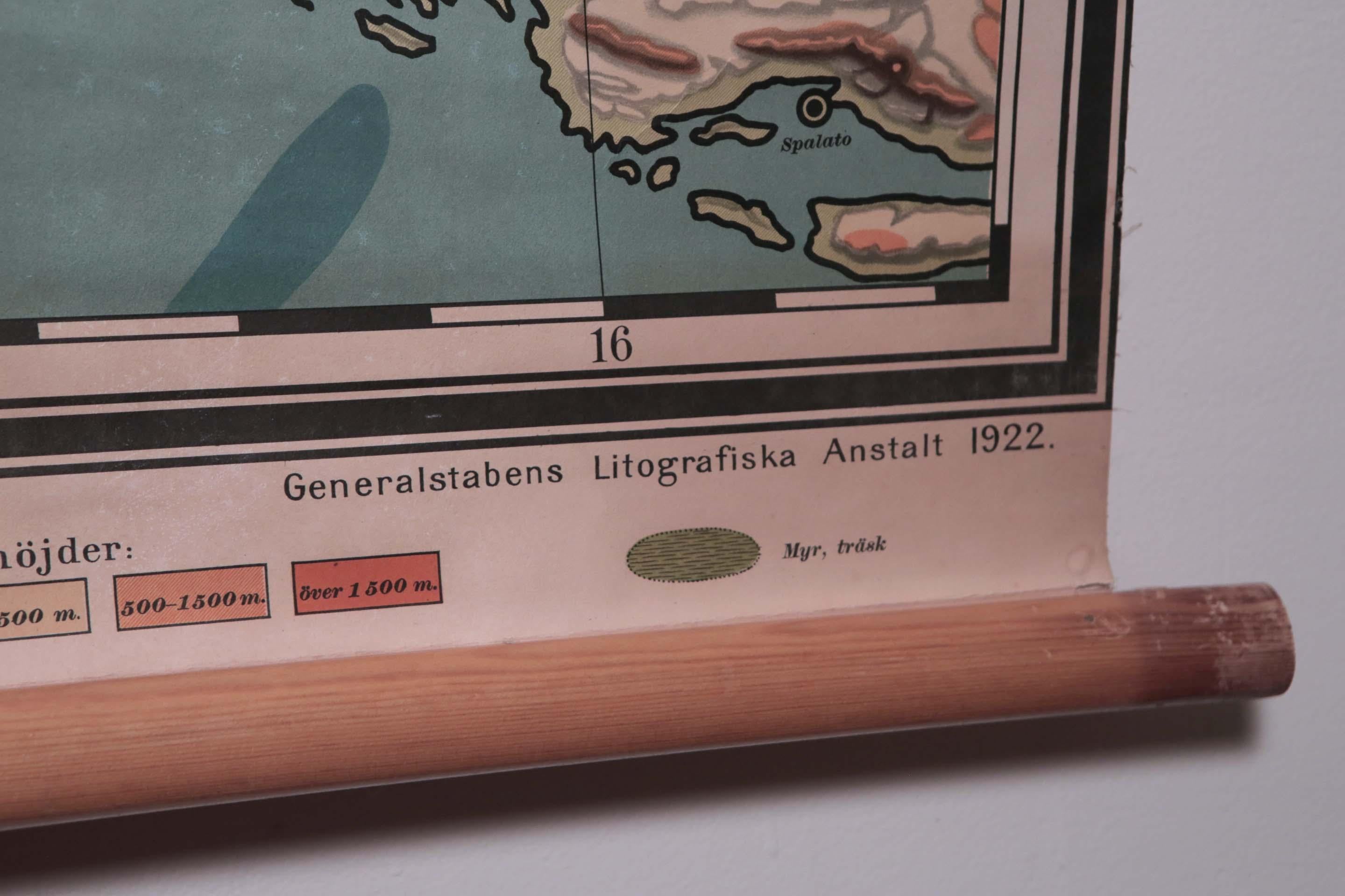 Vintage Swedish Topographic School Map of European Alps, Made in Sweden 1922 For Sale 4