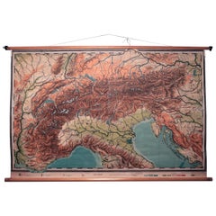 Antique Swedish Topographic School Map of European Alps, Made in Sweden 1922