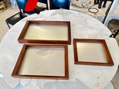 Vintage Swedish Trio of Teak Wood and Brushed Stainless Steel Serving Trays