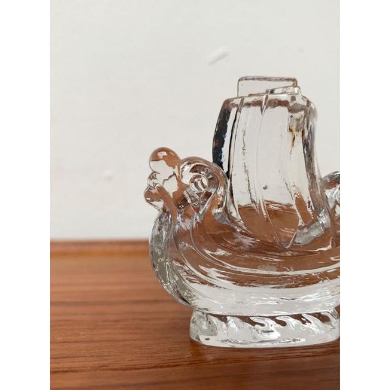 Vintage Swedish Viking Ship Glass Sculpture from Lindshammar Glasbruk, 1970s 3