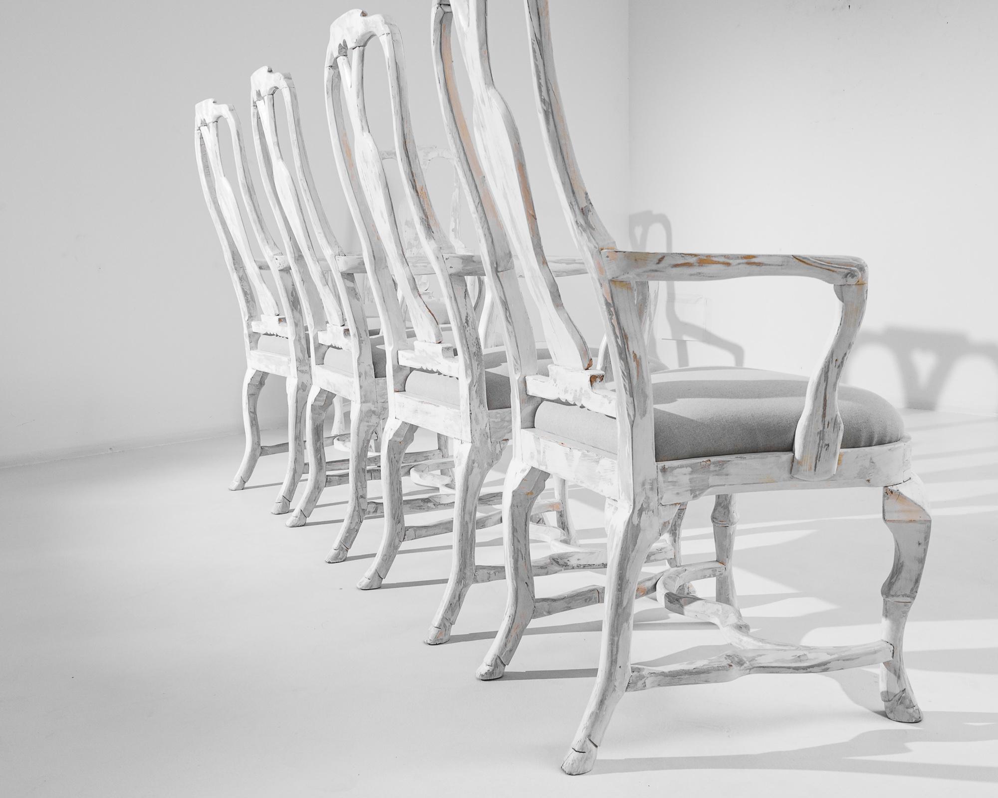 Vintage Swedish White and Grey Patinated Dining Chairs, Set of Six 3