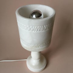 Vintage Swedish White Solid Alabaster Table Lamp