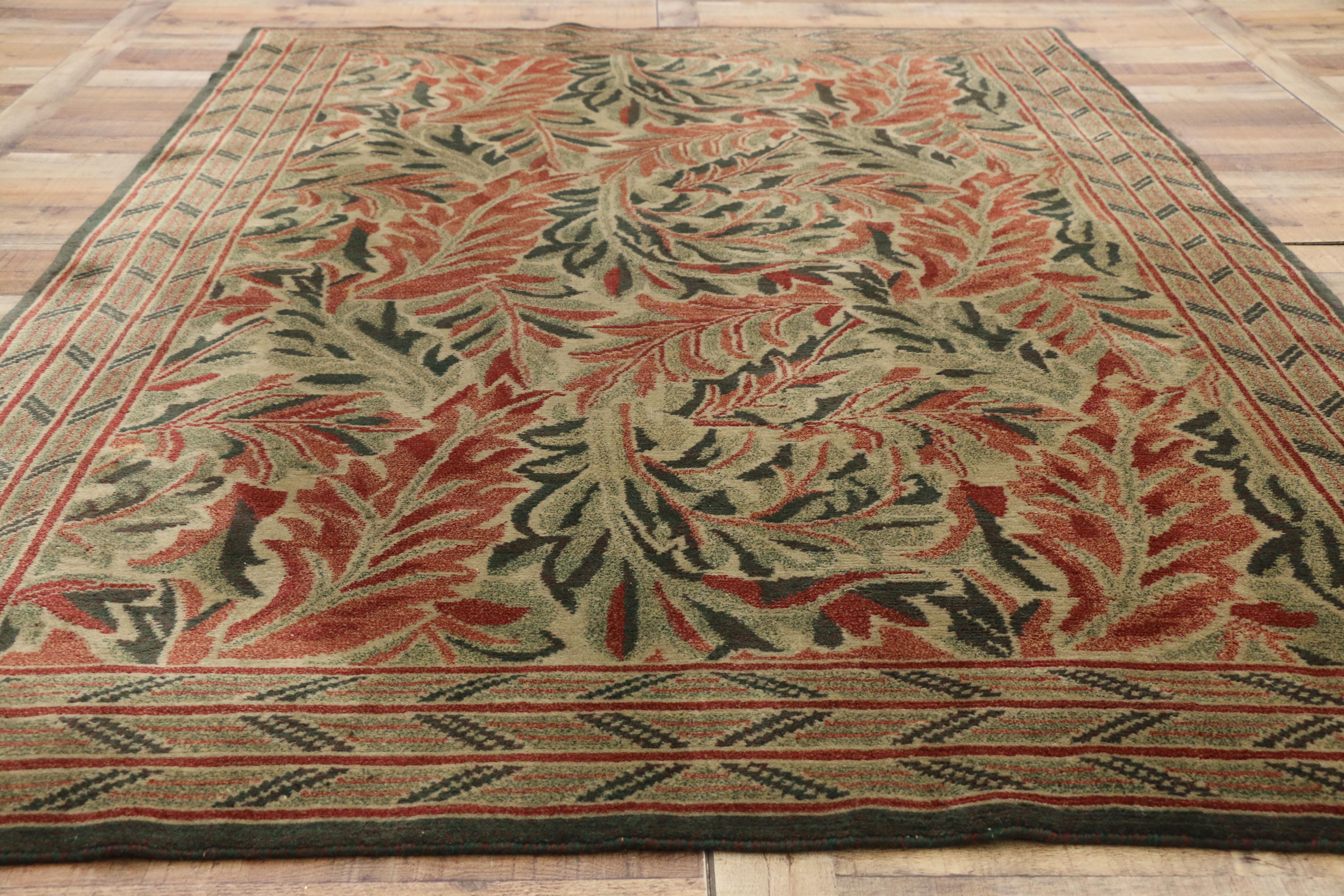 Wool Vintage Swedish William Morris Acanthus Inspired Rug with Arts & Crafts Style
