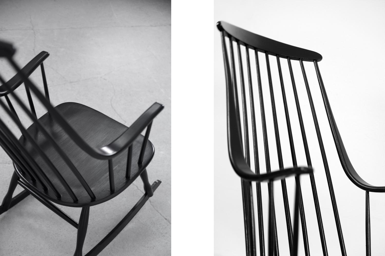 Mid-20th Century Vintage Swedish Wooden Black Rocking Chair Grandessa by Lena Larsson for Nesto For Sale