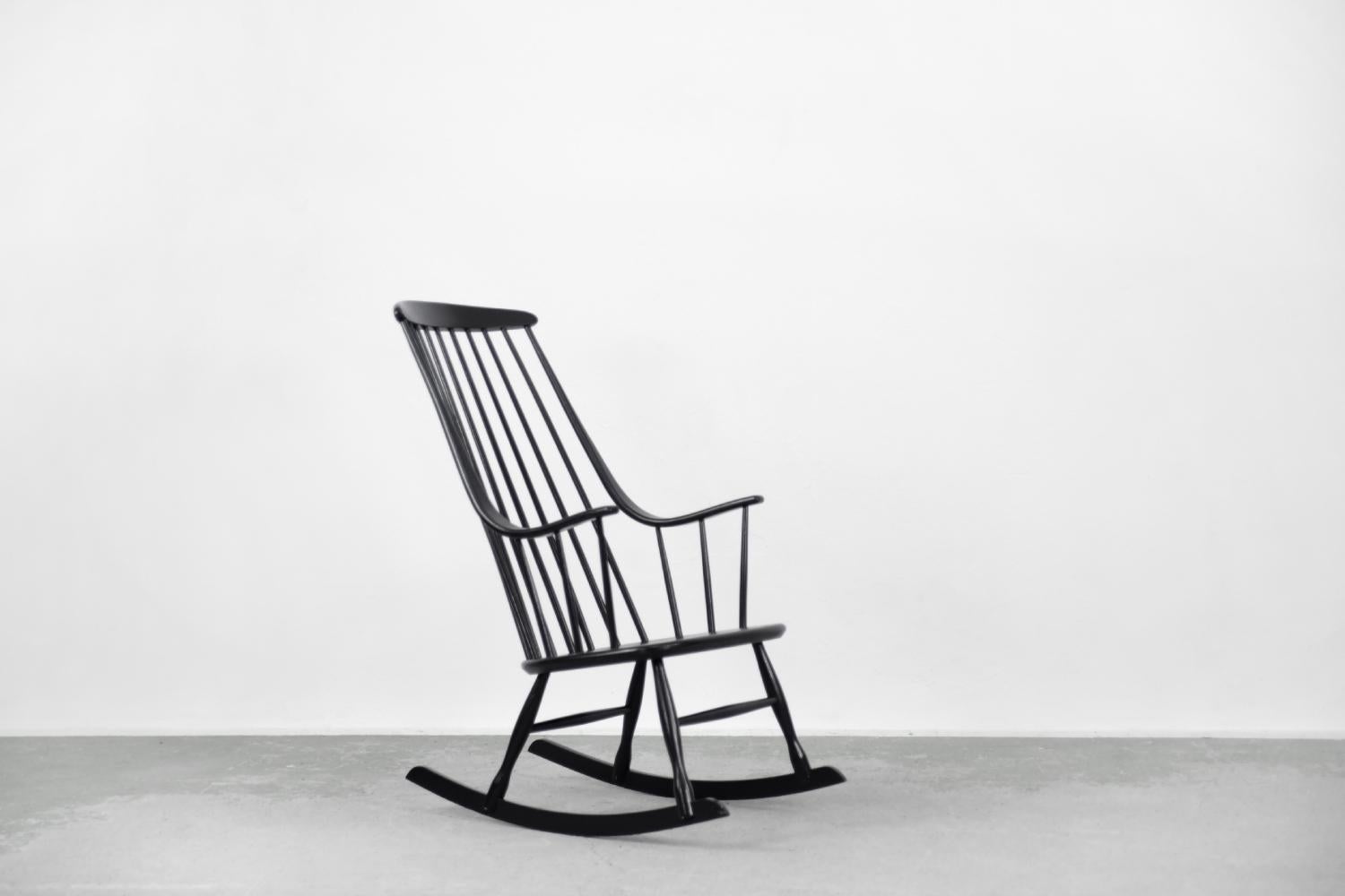 Beech Vintage Swedish Wooden Black Rocking Chair Grandessa by Lena Larsson for Nesto For Sale