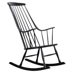 Vintage Swedish Wooden Black Rocking Chair Grandessa by Lena Larsson for Nesto