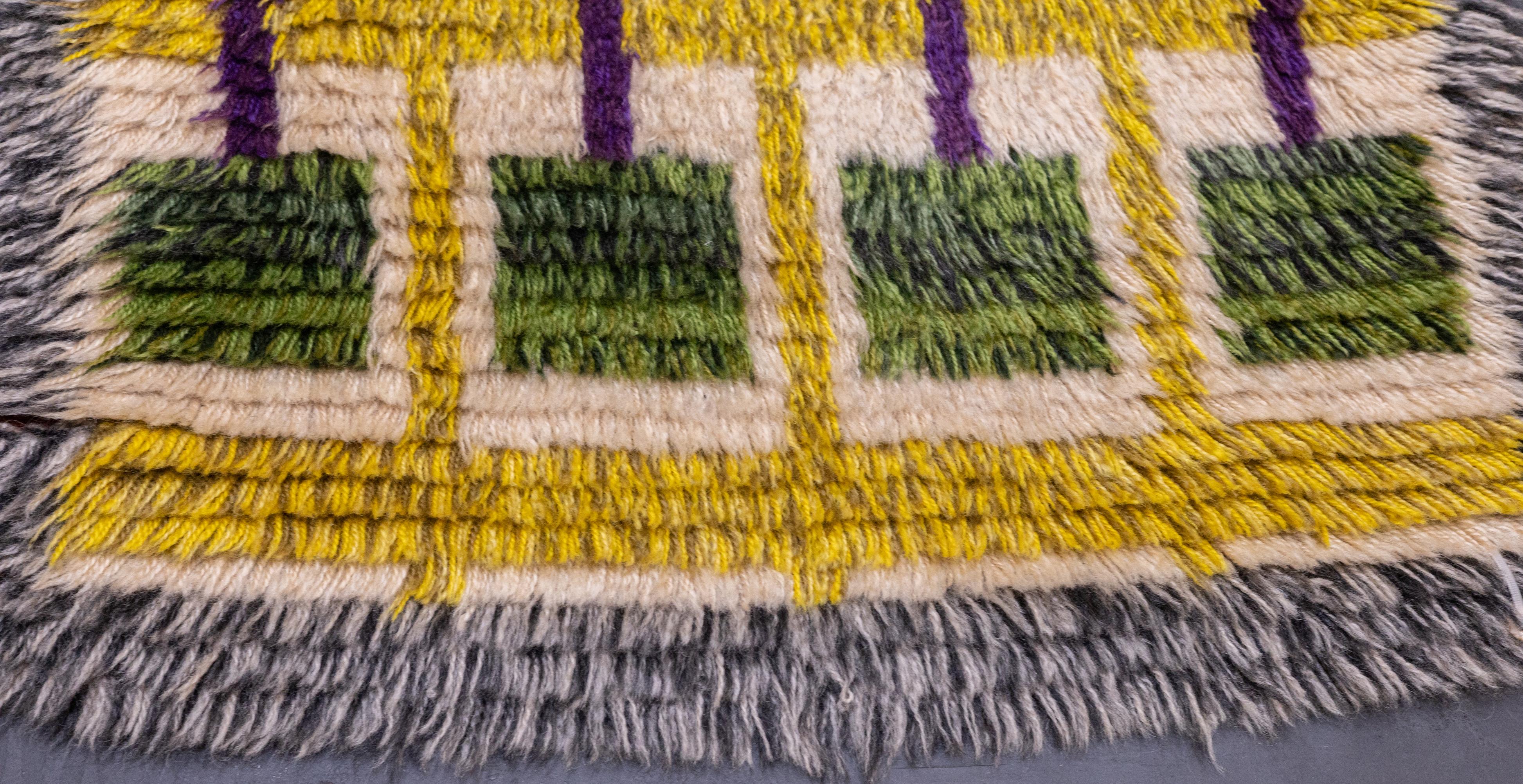 20th Century Vintage Swedish Wool Pile Rug 2'2'' x 4'1'' For Sale