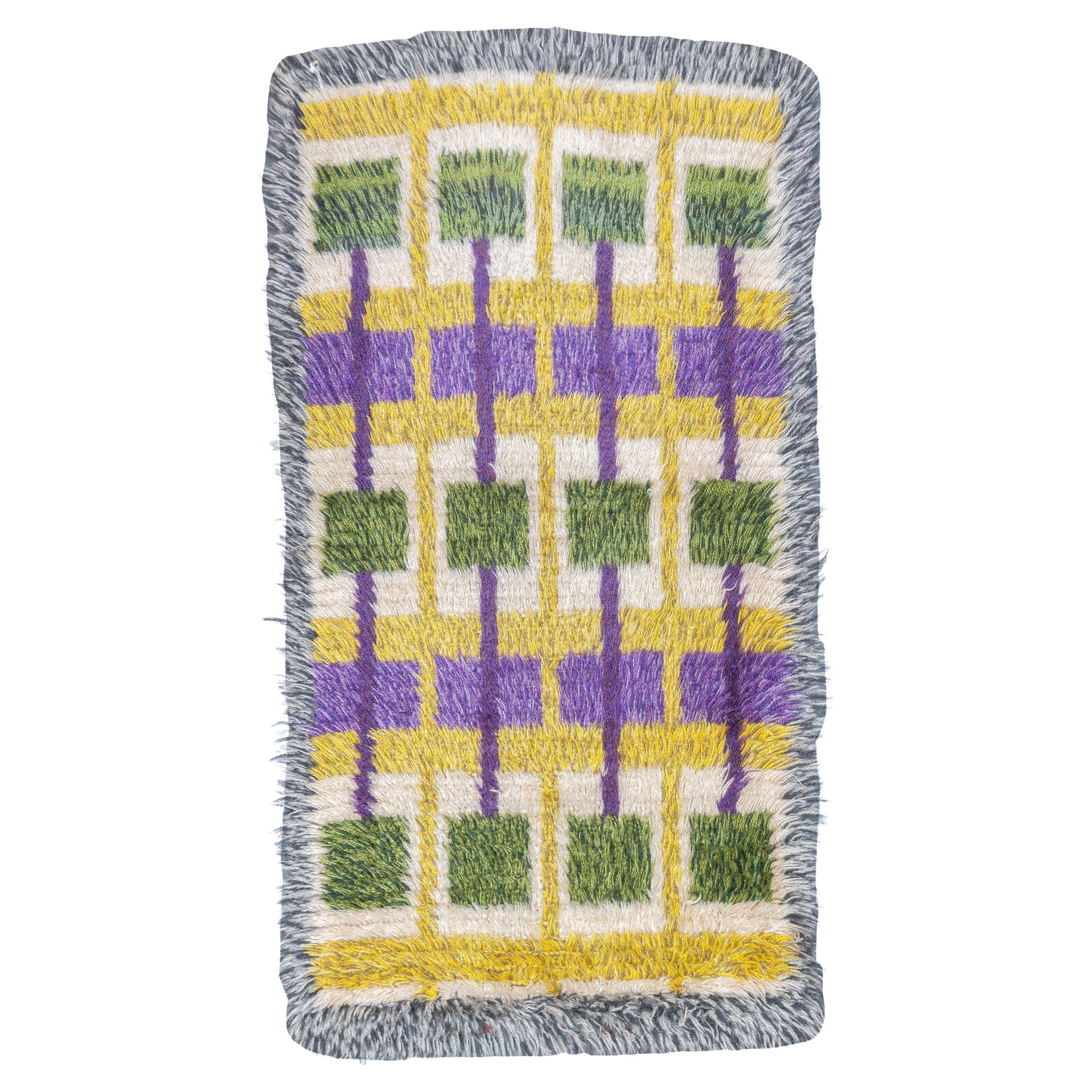Vintage Swedish Wool Pile Rug 2'2'' x 4'1'' For Sale
