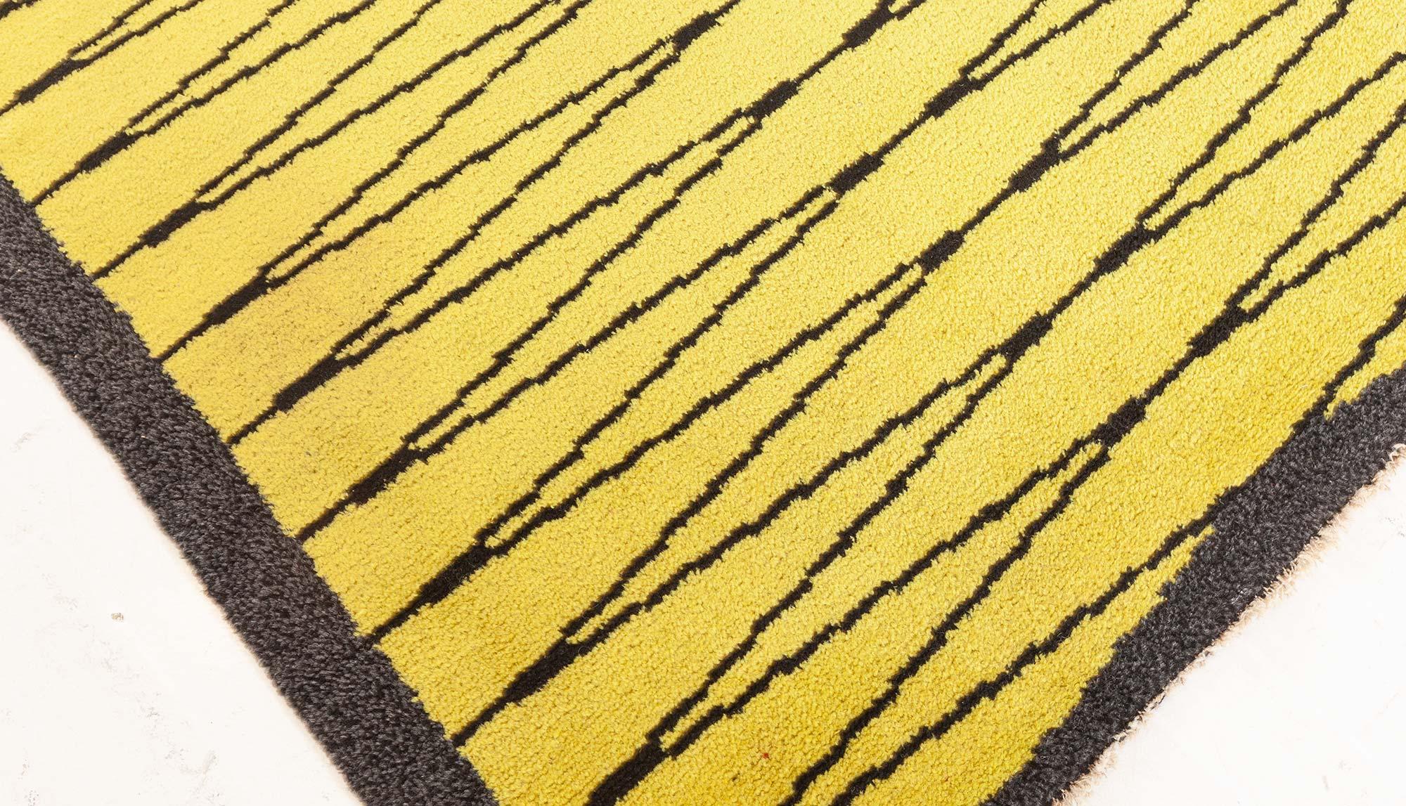 Vintage Swedish Yellow Black Pile Rug In Good Condition For Sale In New York, NY