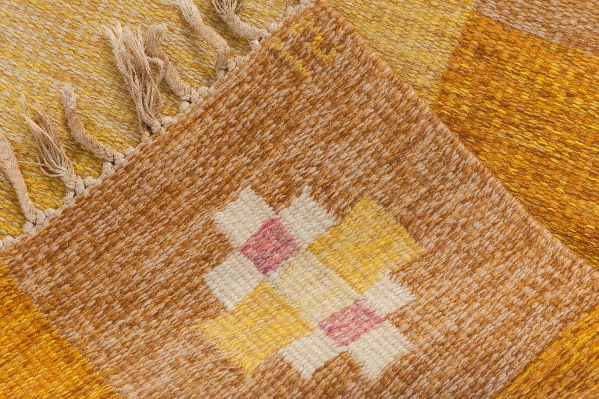 20th Century Vintage Swedish Yellow Wool Rug by Ingegerd Silow For Sale
