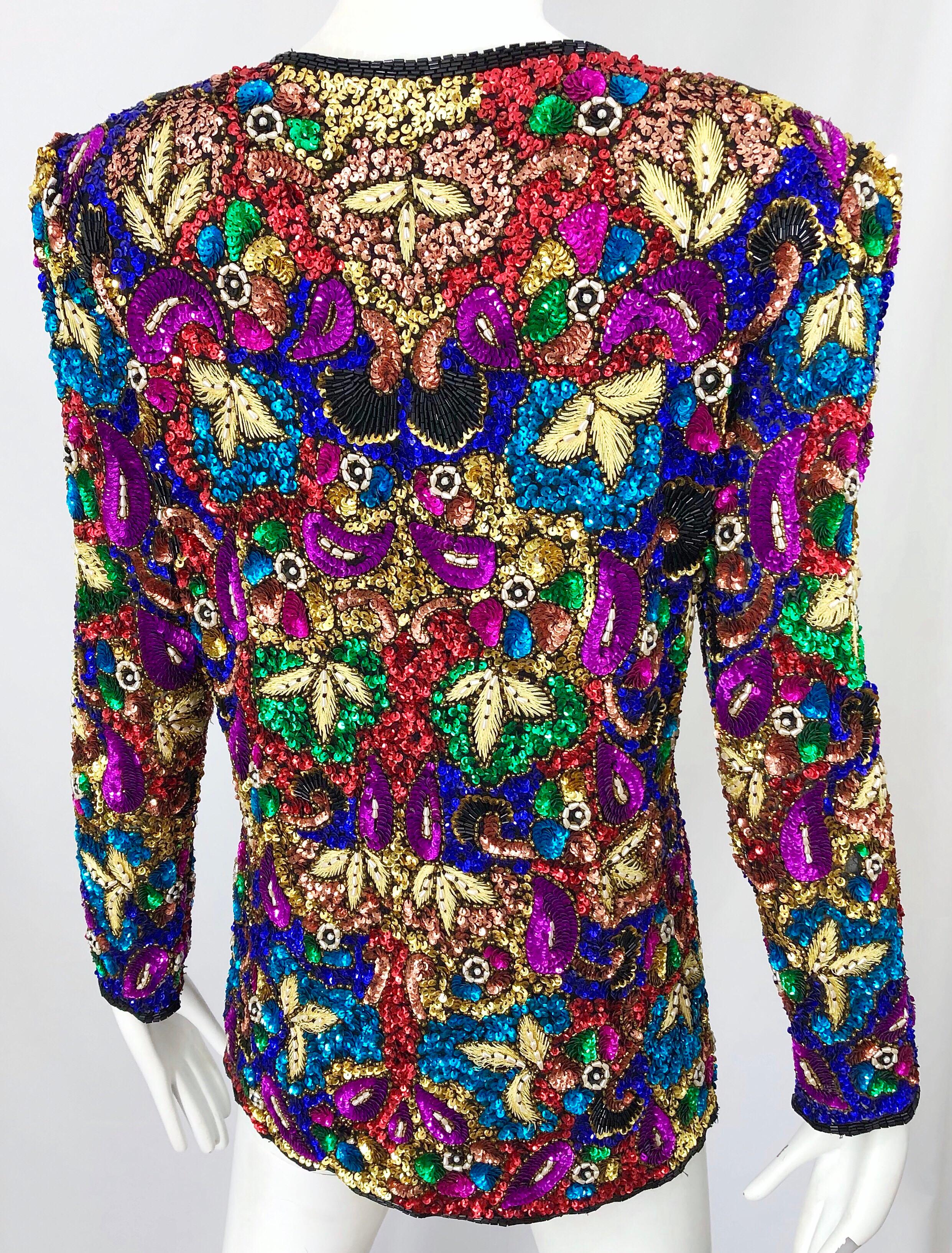 Swee Lo - Veste en soie vintage entièrement recouverte de sequins et de perles en verre, avec motif coloré façon vitraux, années 1990  en vente 5