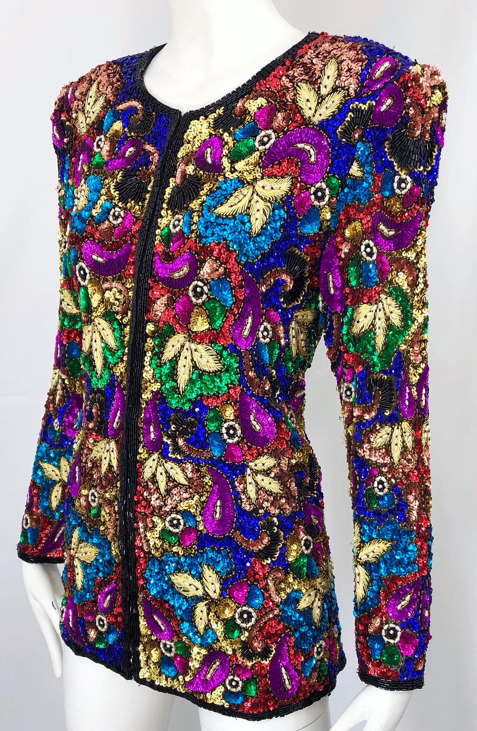 Vintage Swee Lo 1990s Fully Sequined Stained Glass Beaded Vintage Silk Jacket  For Sale 4